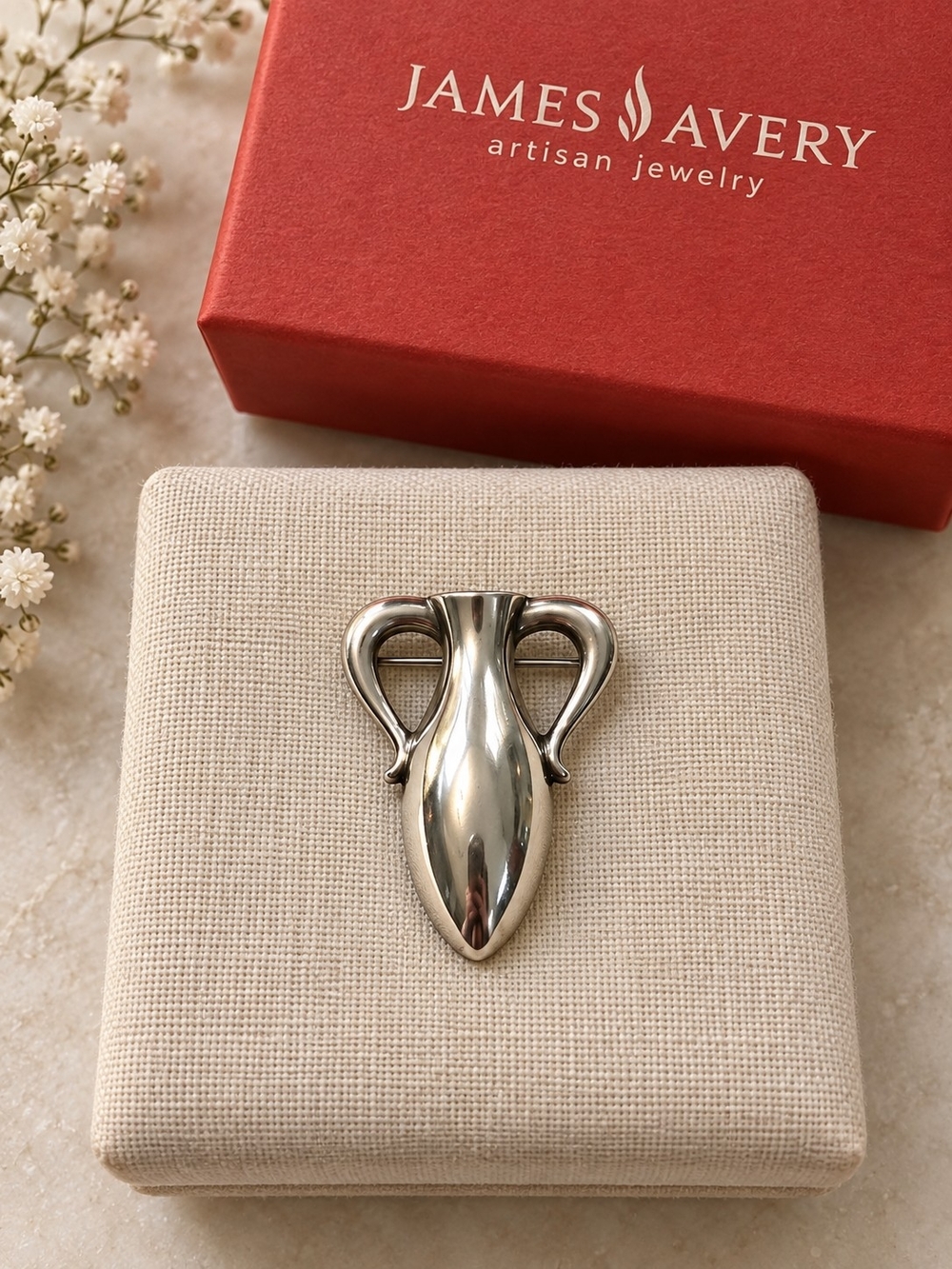 James Avery Retired Amphora Bud Vase Brooch Pin Sterling Silver 925 w/ Box